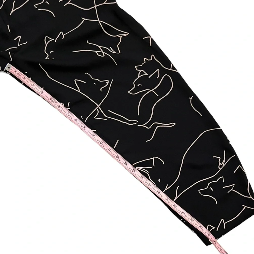 Babaton Pants Fox Print Sz 2 Black Tan Classic Baggy Fit Tapered Leg Aritzia - Picture 15 of 16